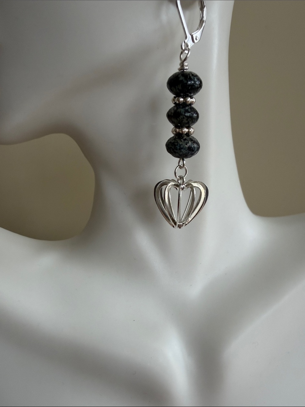 HAND CRAFTED BLACK CZECH GLASS SILVER CAGE DROP EARRINGS - Picture 4 of 9